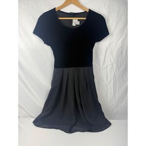 CDC Petites Size 2 Black Velvet Chiffon‎ Fit & Flare Party Dress Tie Waist